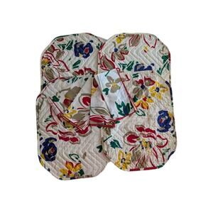 Set Of 4 Vintage MCM Quilted‎ Placemats With Napkins Post Modern Retro Floral